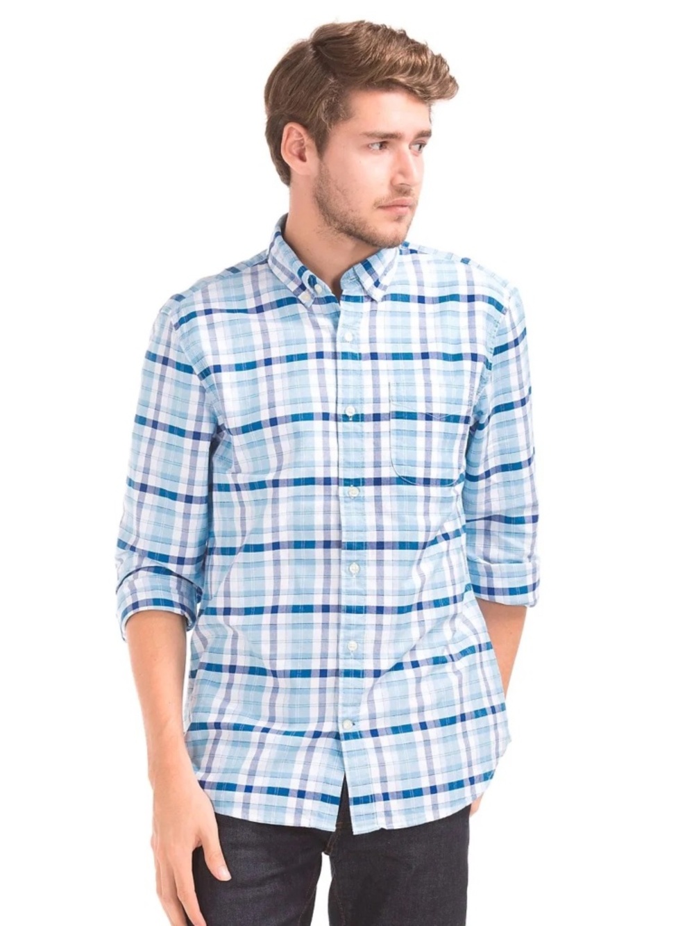GAP Oxford Summer Plaid Standard Fit Button Down Shirt